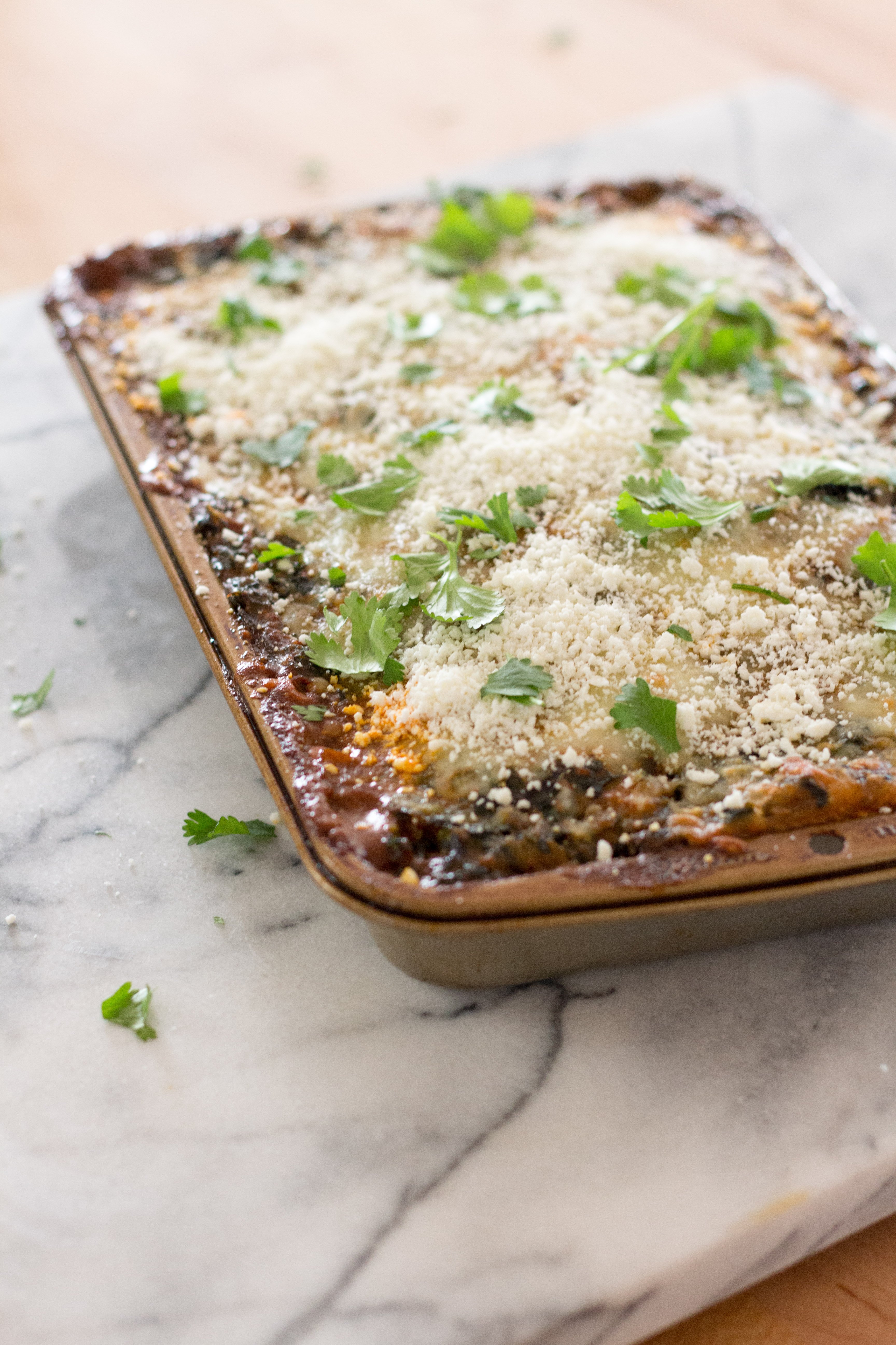 Mushroom And Spinach Enchilada Bake With Creamy Red Sauce